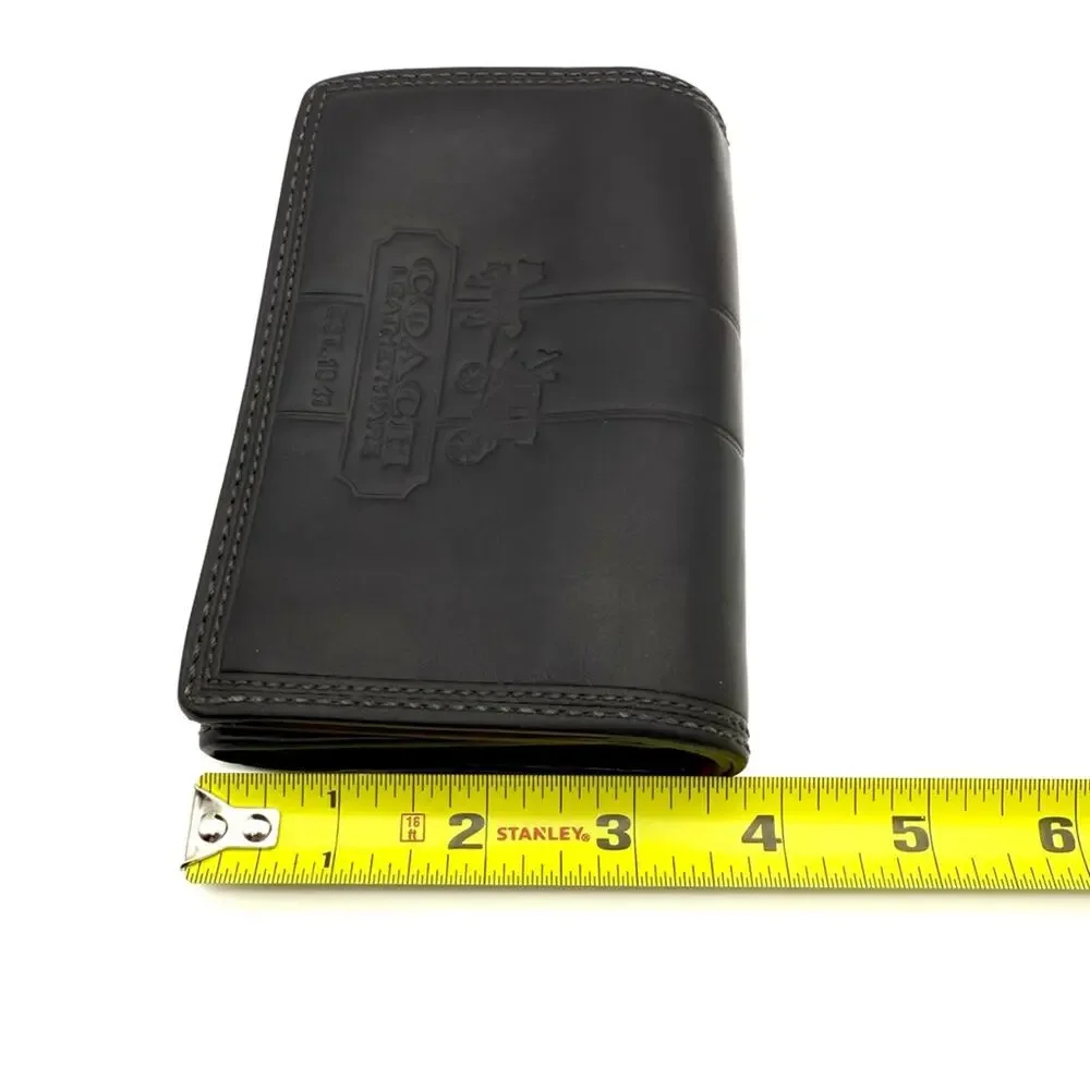 Coach Bleecker Wallet Black Leather Embossed Signature Carriage Logo Pink Lining